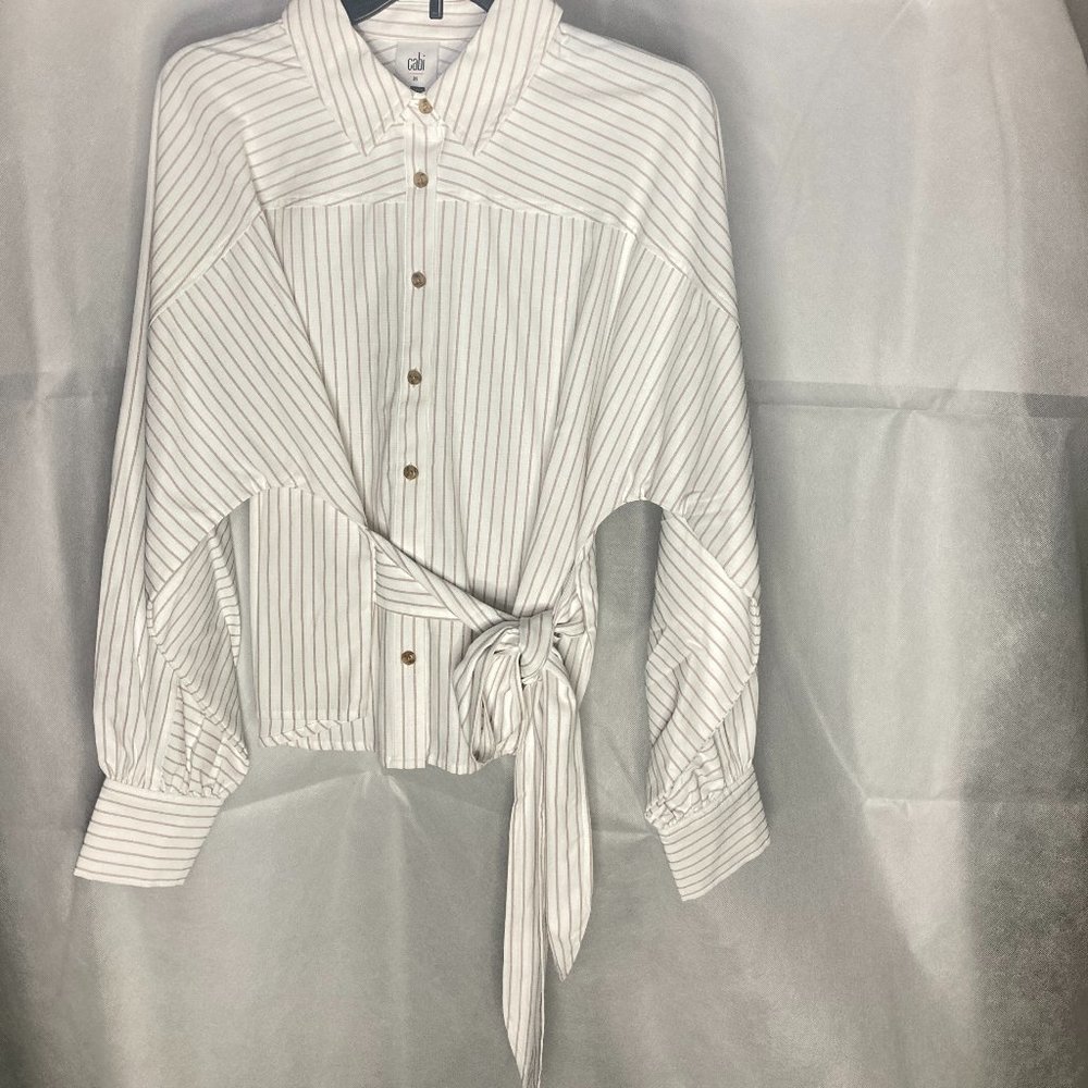 CABI Tie Top Stripped Button Down Size M Great Condition
